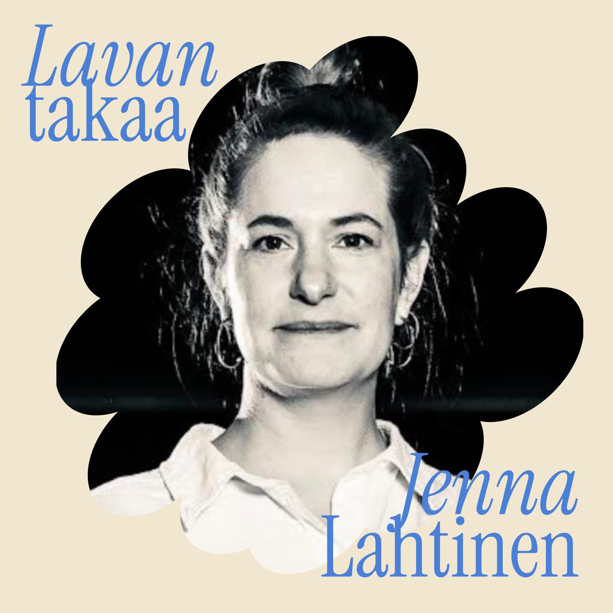 Teksti Lavan takaa Jenna Lahtinen. Kuvassa henkilö katsoo kameraan.